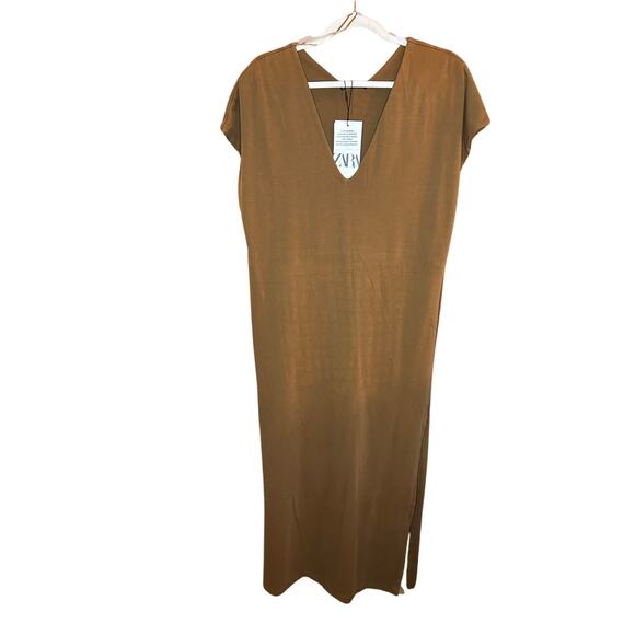 Nwt- Zara WASHED MIDI DRESS-L - Picture 4 of 7